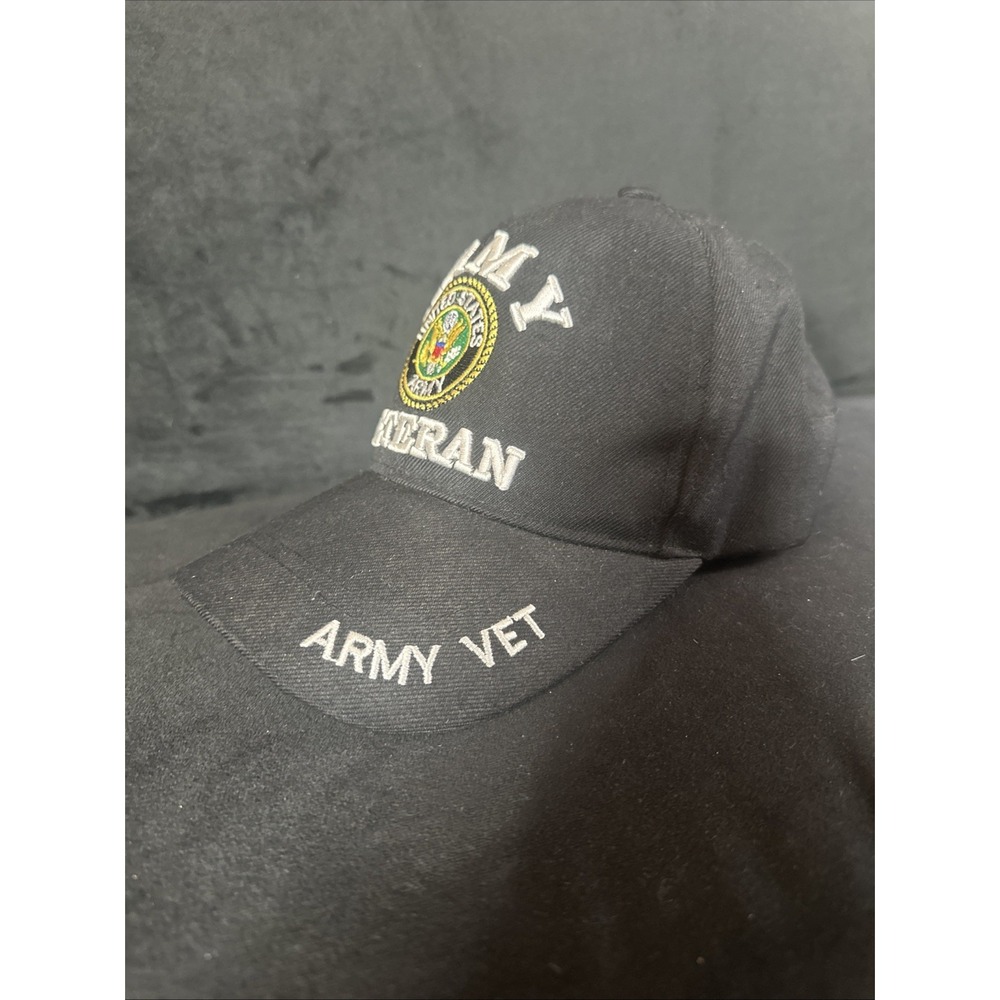 U.S. Army Veteran Emblem on side black hat One Size Adjustable Baseball Cap - Picture 2 of 7